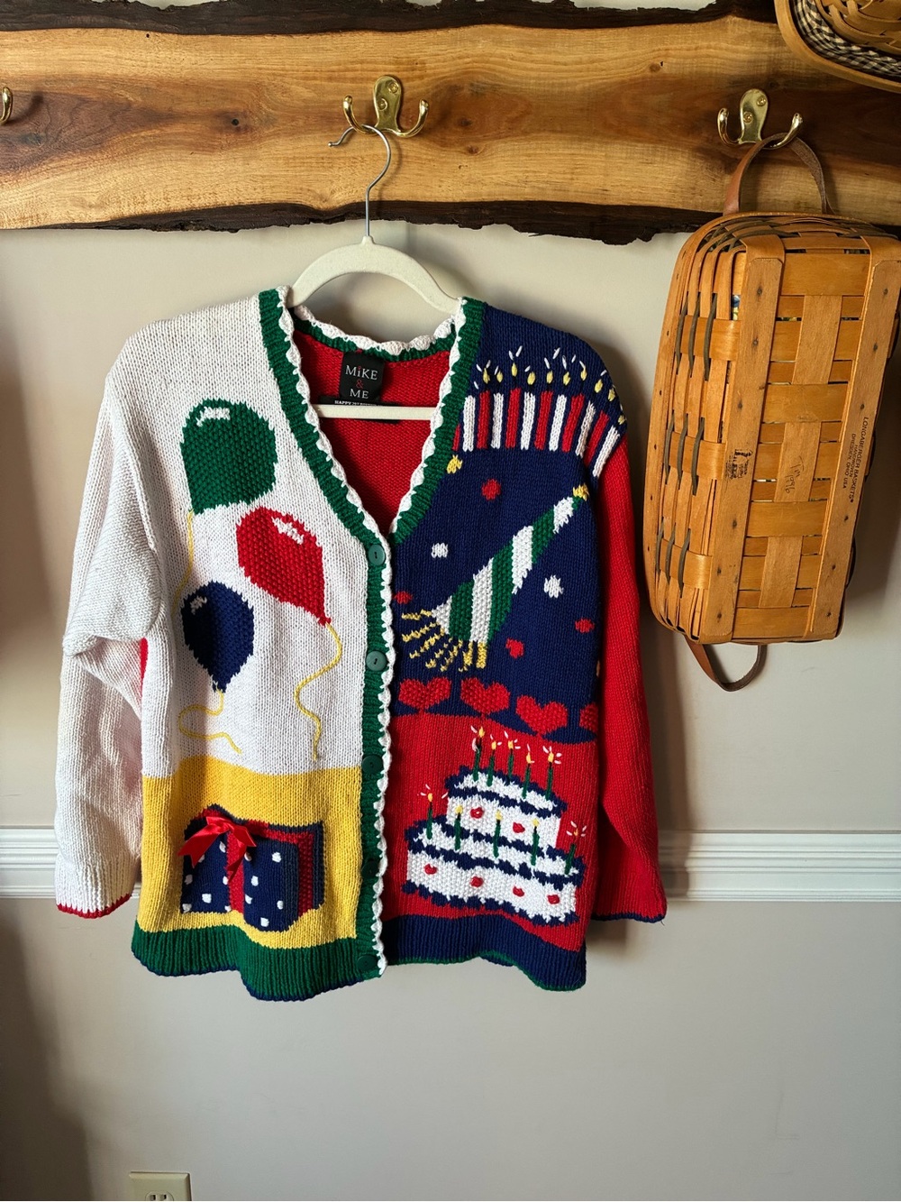 Mike Me Home Shopping Network Happy Birthday Party Sweater M Vintage Ugly Y2K